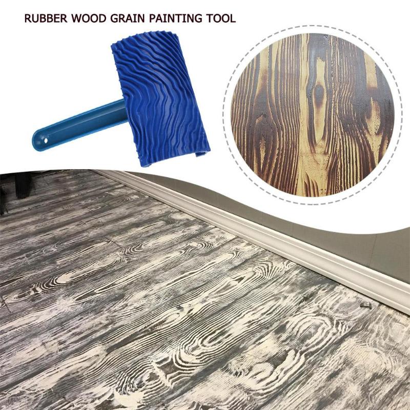 Paint Roller Wood Pattern Blue Rubber Wood Grain DIY Graining Wall Decorative Roller Paint with Handle