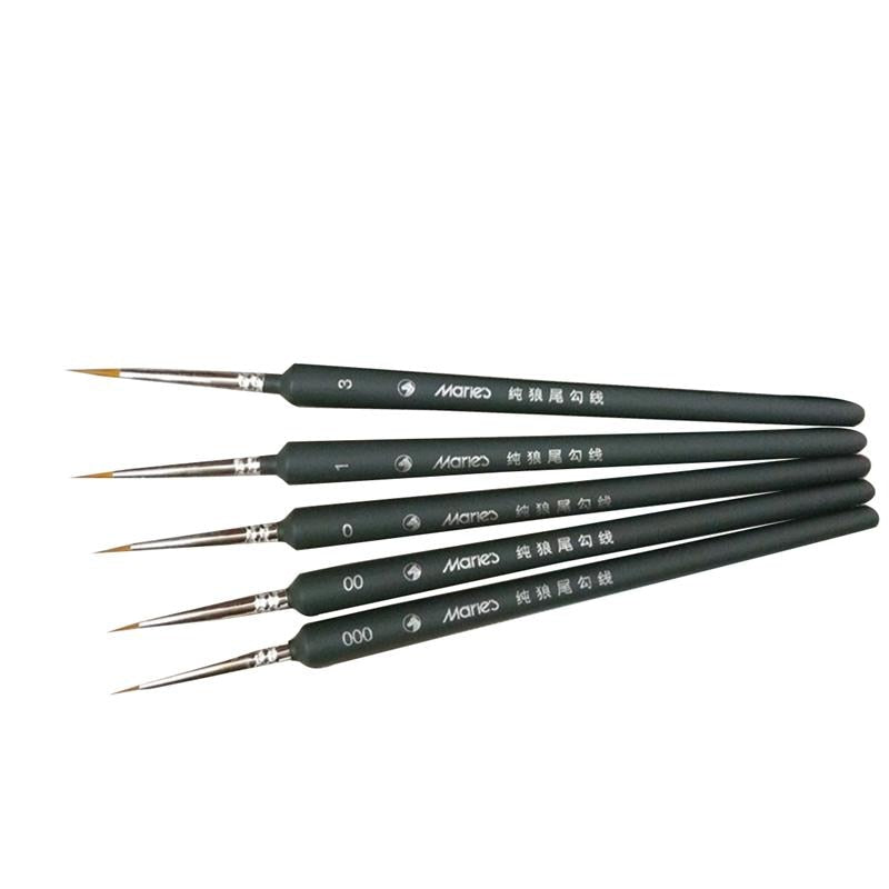 5pcs Professional Wolf Fine Tip Nylon Hair Detail Paint Brush Set Fine Detailing Painting Drawing Tool (000+00+0+1+3)