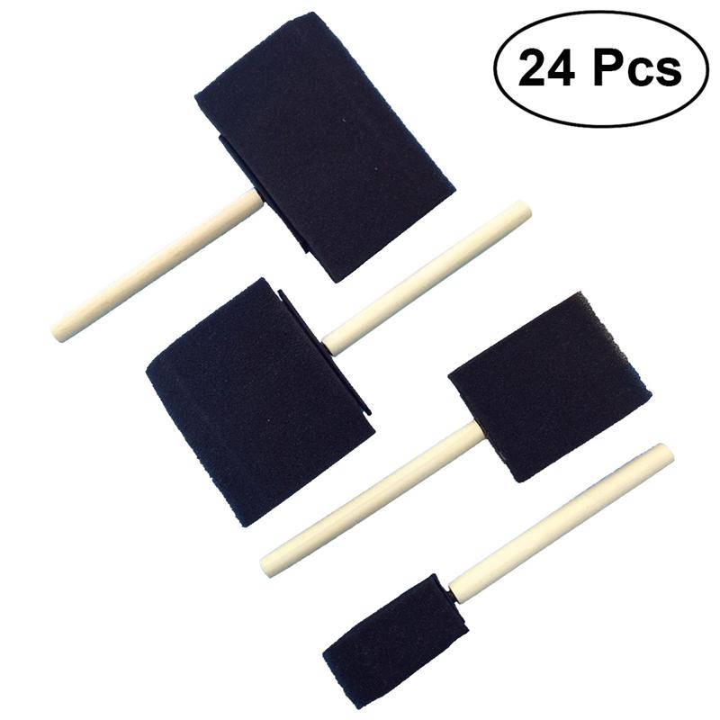 24Pcs Foam Paint Brush Set Children Kids Artists Sponge Wood Handle Painting Brush Tools for Painting Drawing Graffiti